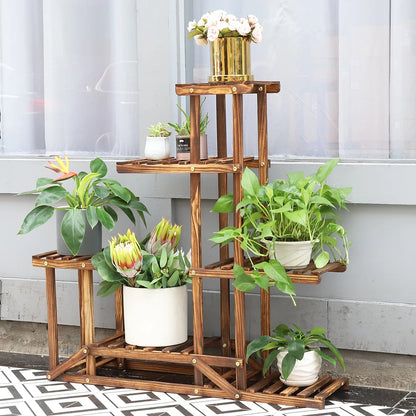 6 Tiered Wooden Plant Flower Stand, Indoor Outdoor....