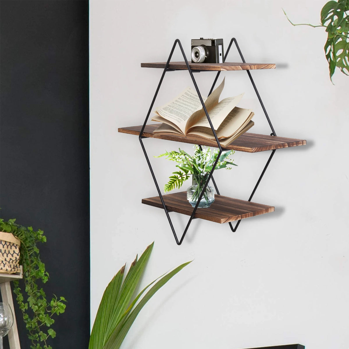 3 Tier Wood Floating Shelf, Wall Mounted Unit