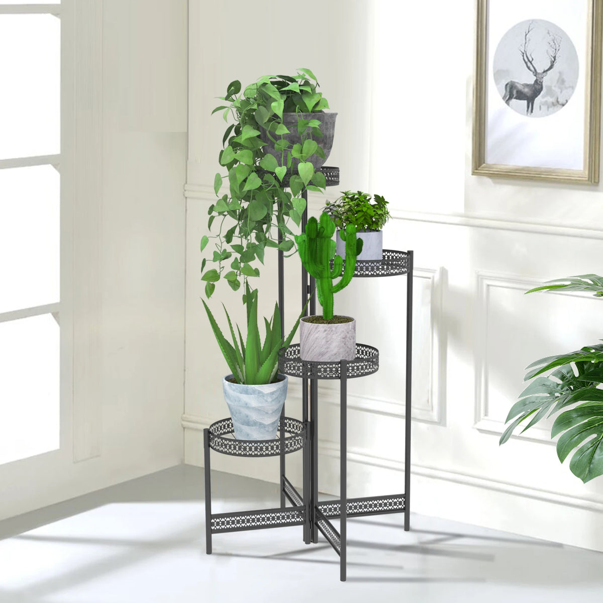 3/4 Tier Metal Plant Stand Indoor Black ....