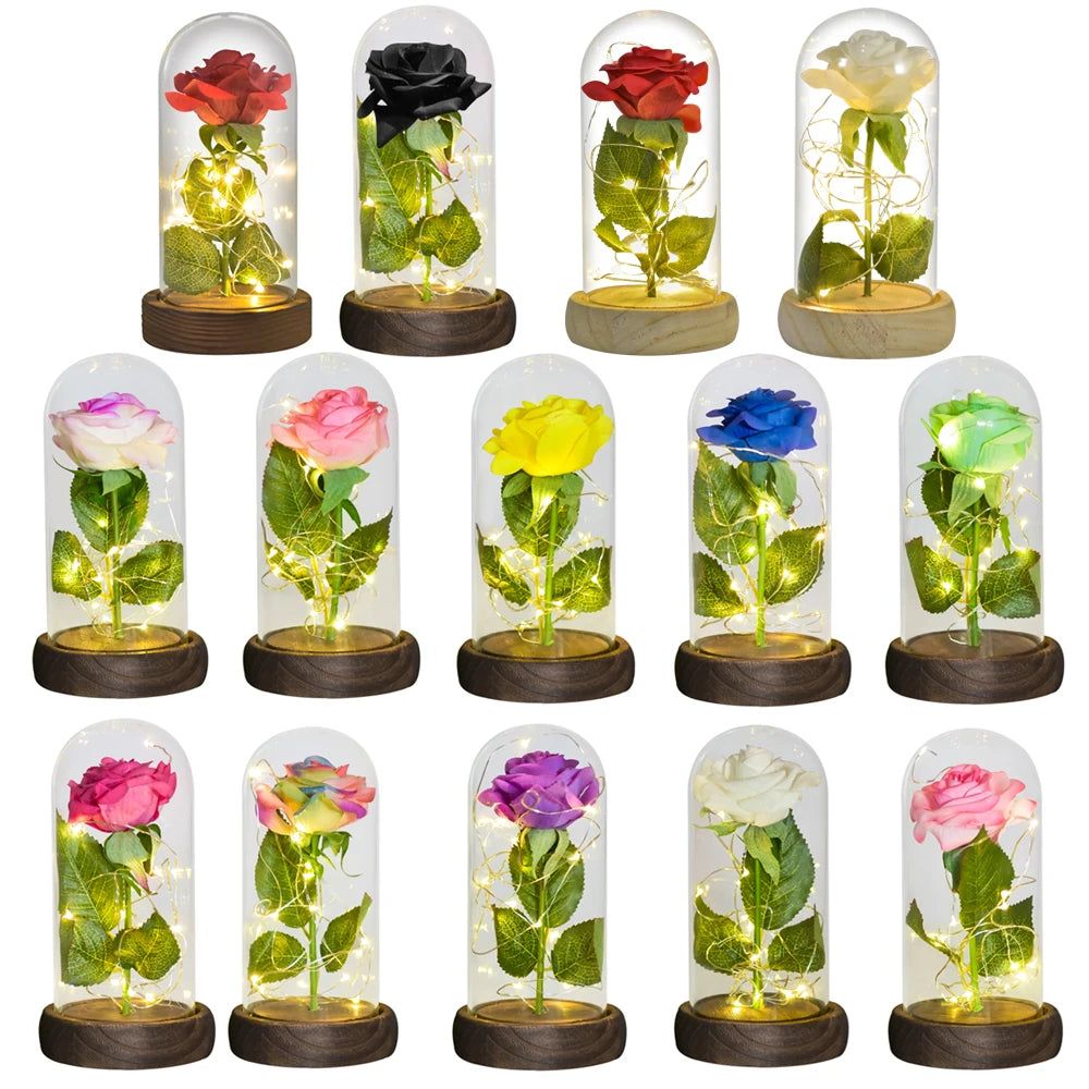Eternal Rose In Glass Dome Artificial Forever Flower LED Light