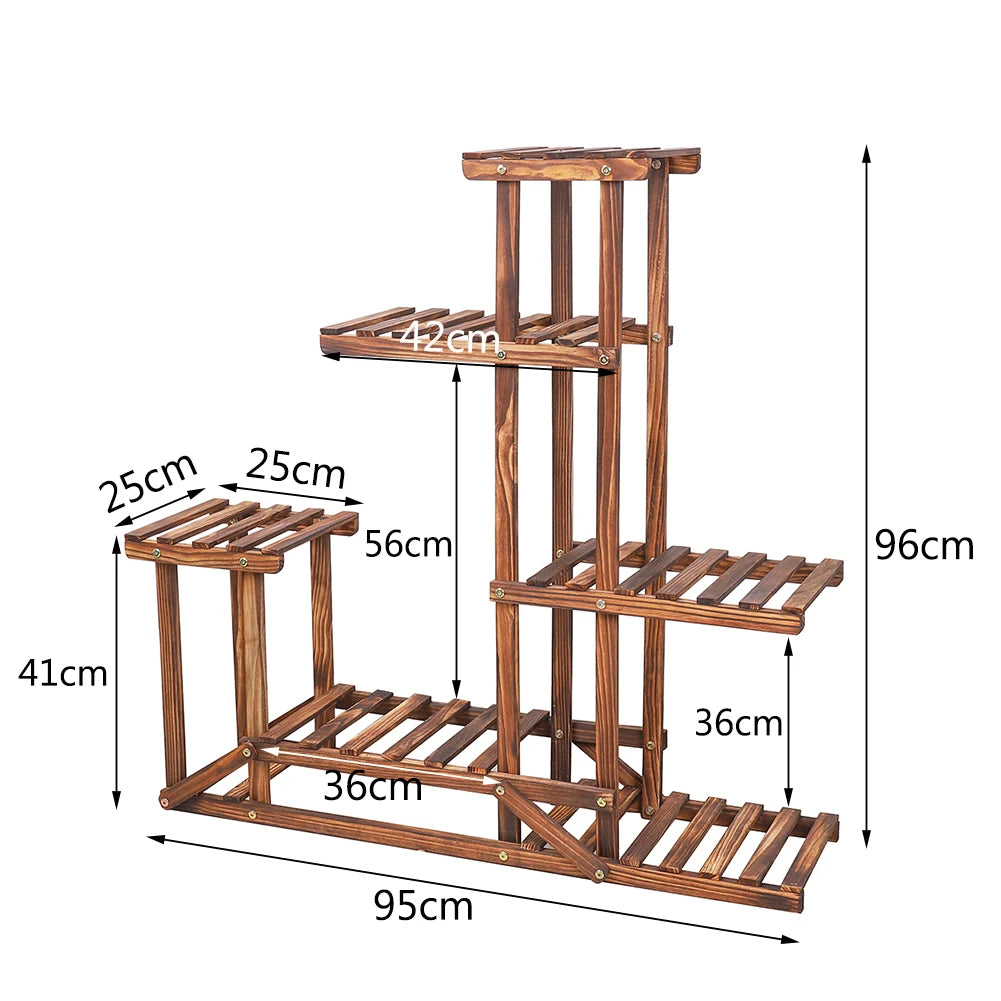 6 Tiered Wooden Plant Flower Stand, Indoor Outdoor....