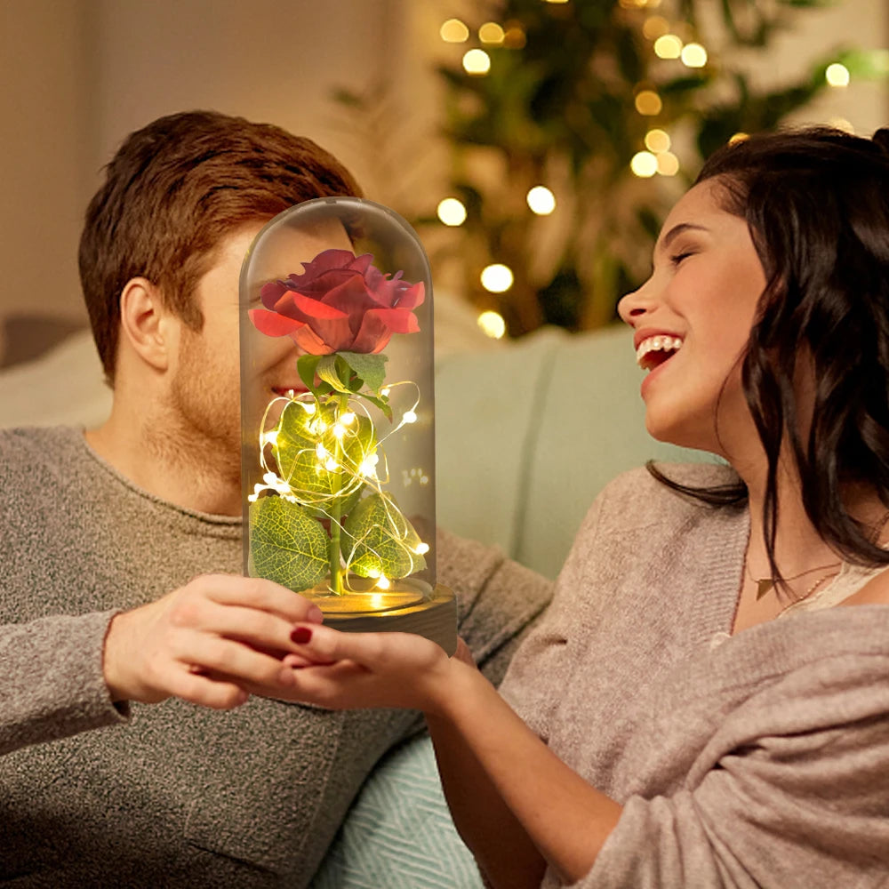 Eternal Rose In Glass Dome Artificial Forever Flower LED Light