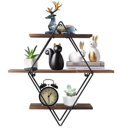 3 Tier Wood Floating Shelf, Wall Mounted Unit