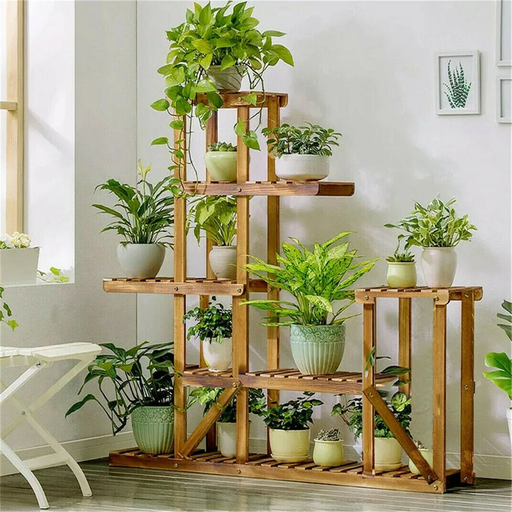 6 Tiered Wooden Plant Flower Stand, Indoor Outdoor....