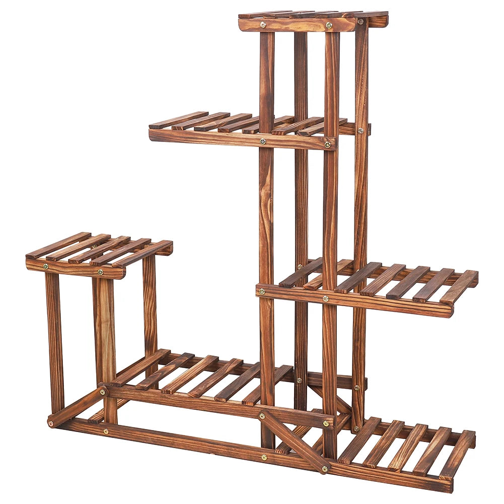 6 Tiered Wooden Plant Flower Stand, Indoor Outdoor....