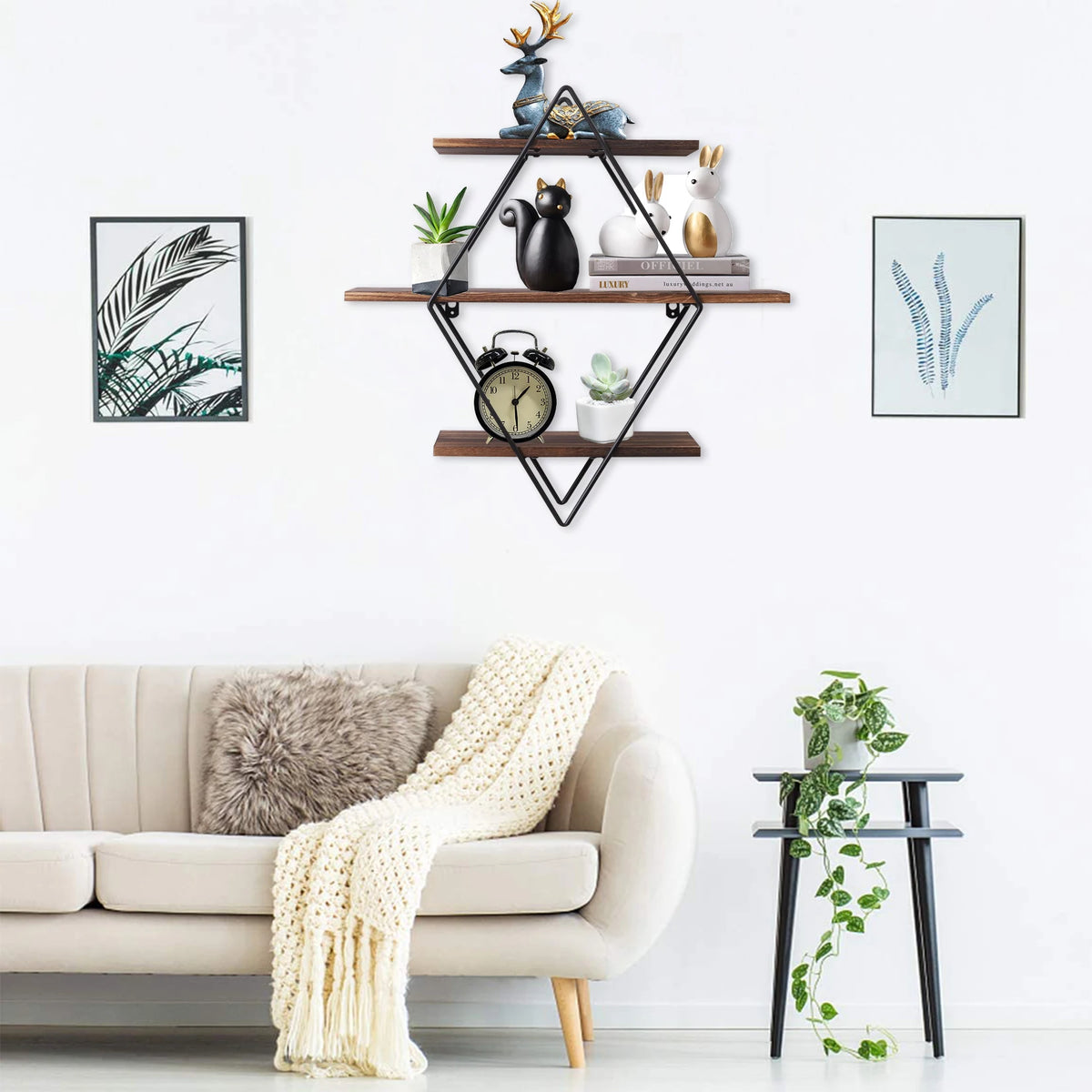 3 Tier Wood Floating Shelf, Wall Mounted Unit