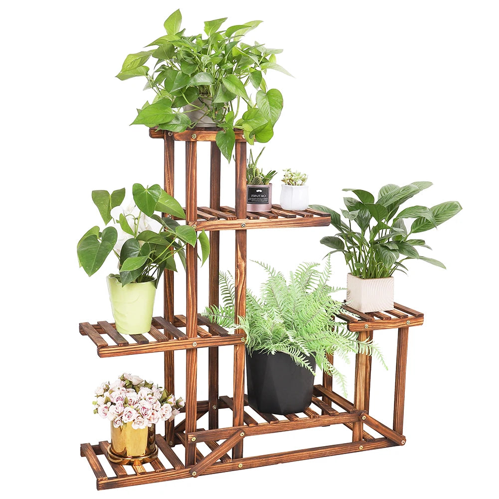 6 Tiered Wooden Plant Flower Stand, Indoor Outdoor....