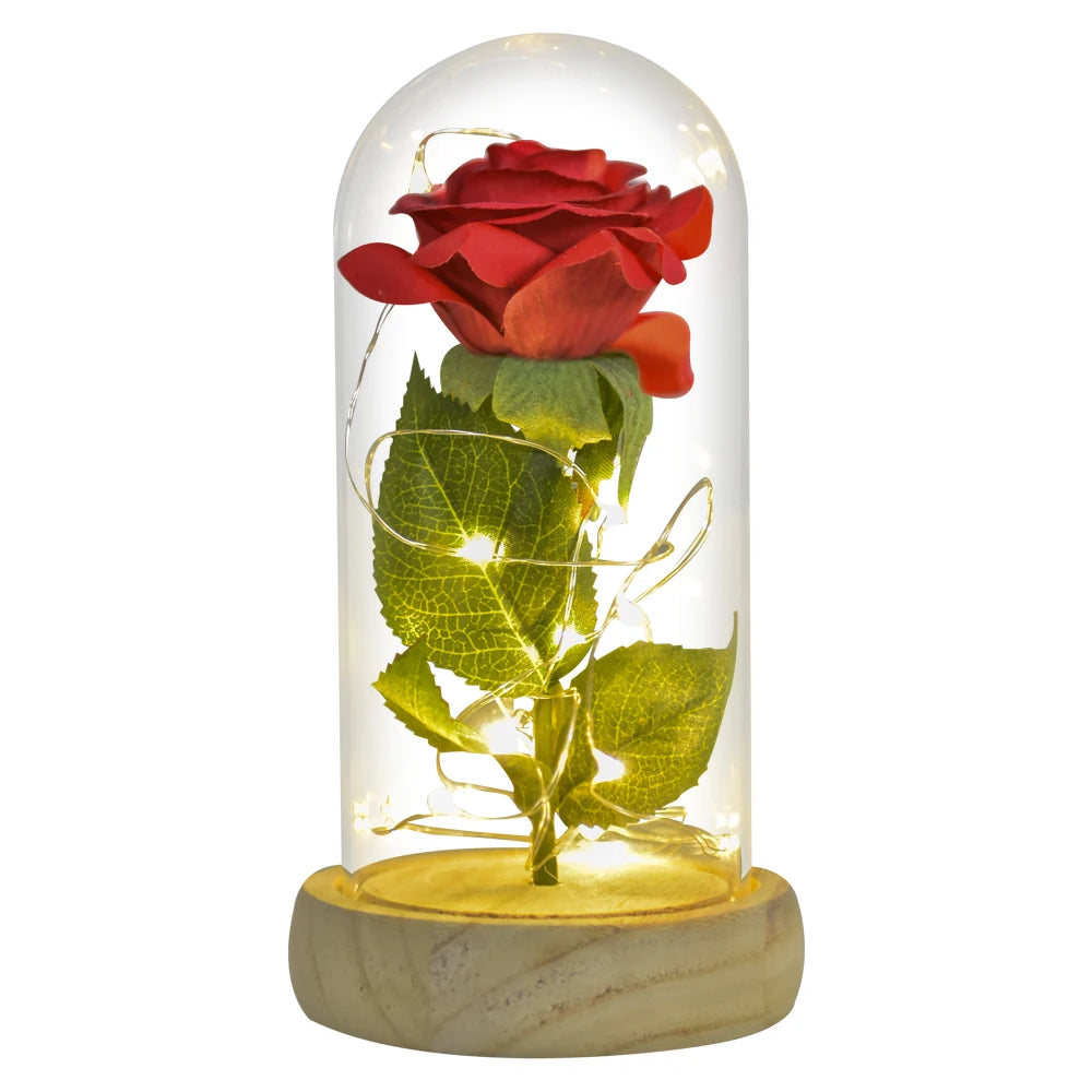 Eternal Rose In Glass Dome Artificial Forever Flower LED Light