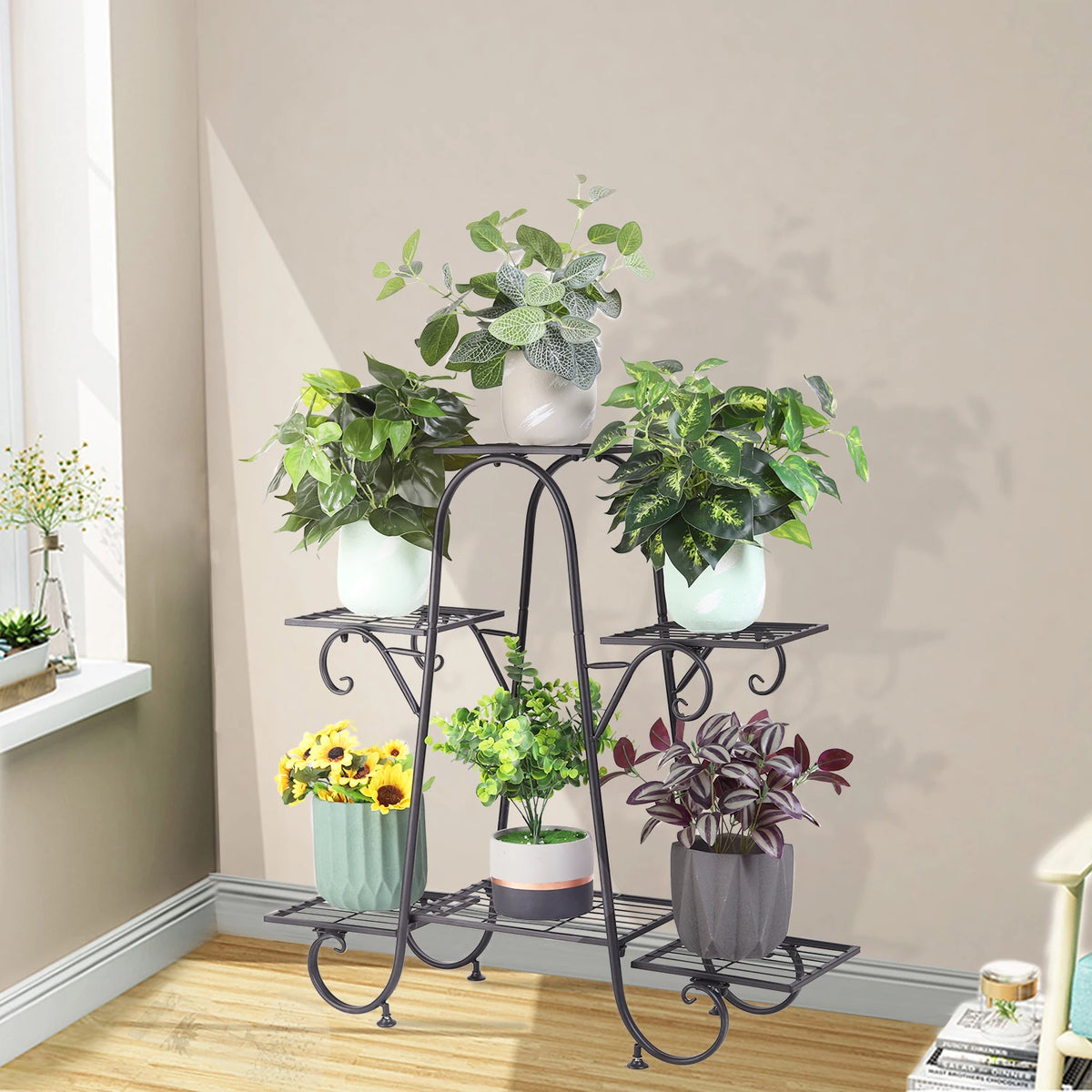6 Tiers Metal Plant Stand for Indoor and Outdoor. Black....