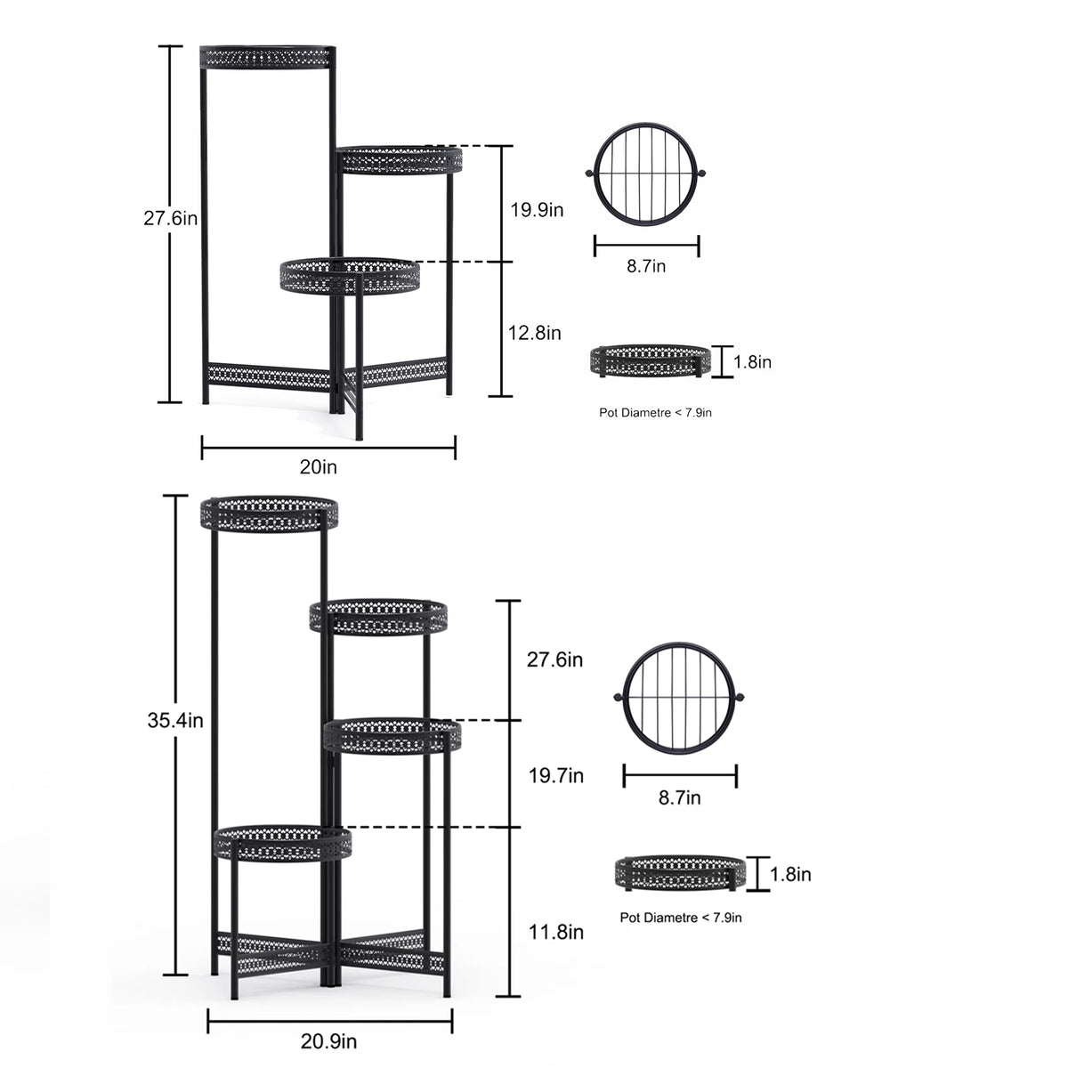 3/4 Tier Metal Plant Stand Indoor Black ....