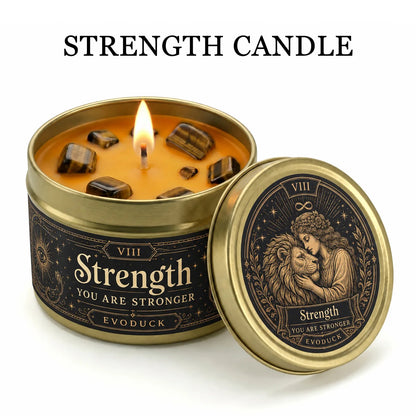 Strength Tarot Candle, Cedarwood Bergamot Scented .Tiger Eye Cristal. 1/2/3 Sets, for Meditation, Courage Confidence, 3 Oz.....