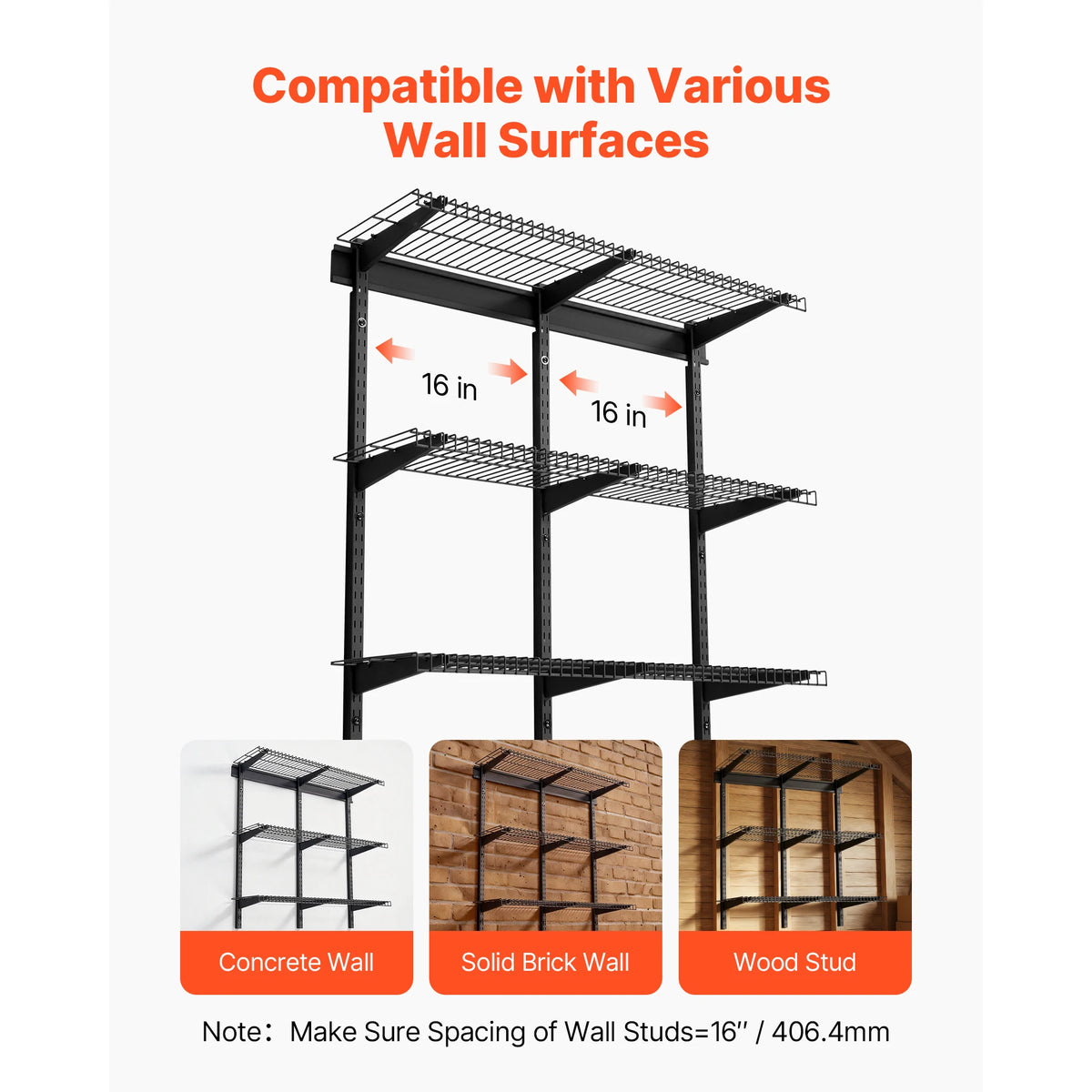 3-Tier Wall Garage Shelving 11x36in 150lbs Per Shelf, Adjustable.....