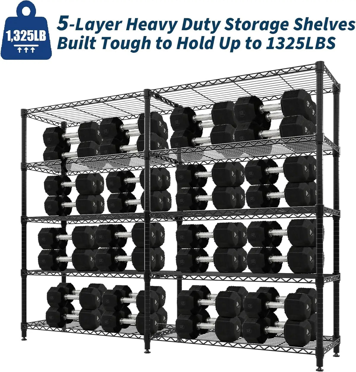 59" W Wire Shelving Unit, 1060LBS 5-Tier Metal Storage, 4 Locking Casters, Adjustable 70.5"H x 13.8"D