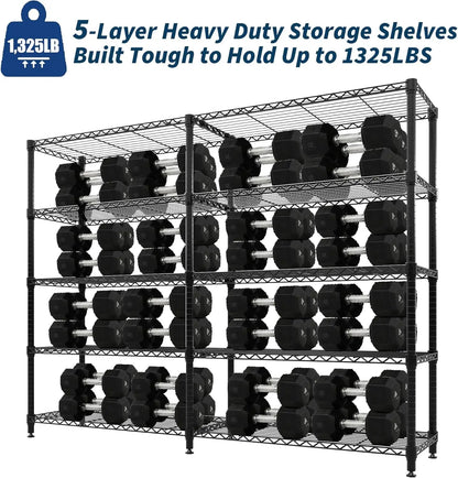 59" W Wire Shelving Unit, 1060LBS 5-Tier Metal Storage, 4 Locking Casters, Adjustable 70.5"H x 13.8"D