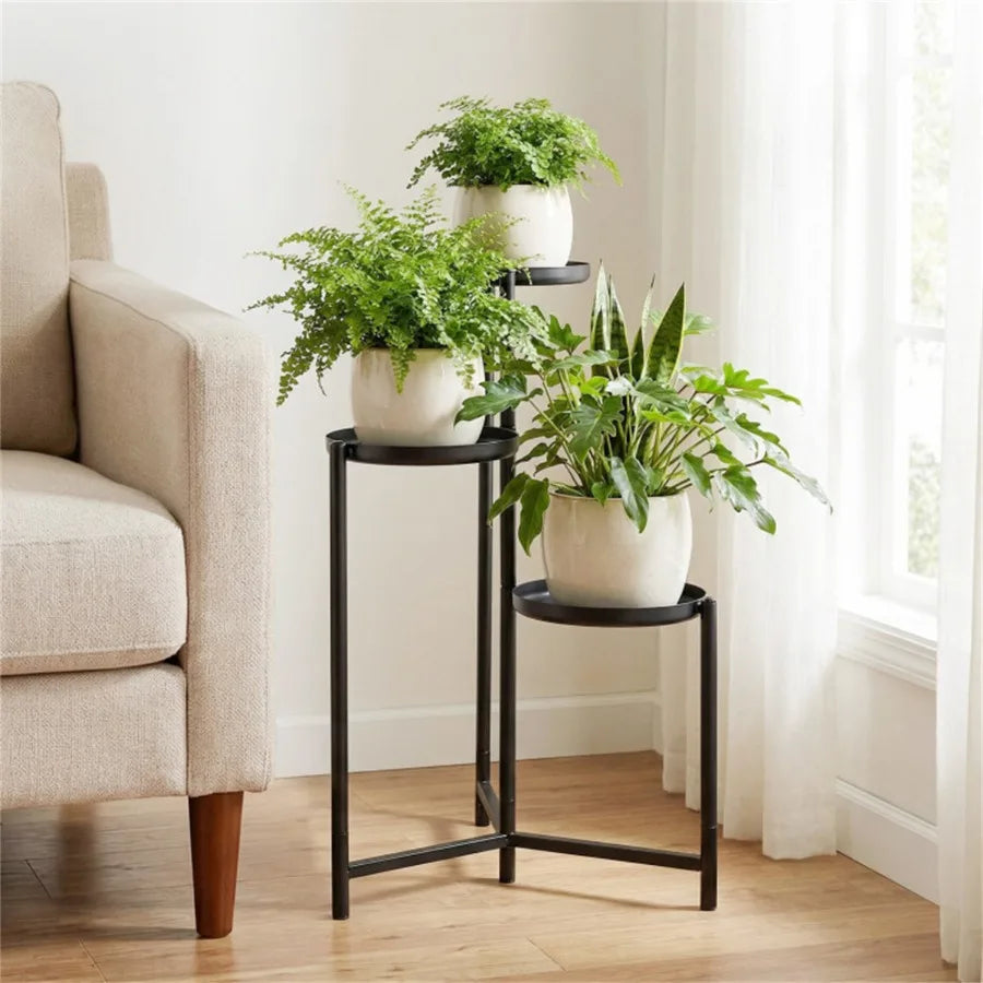 3-Tier Staggered Metal Plant Stand, Black Rustproof