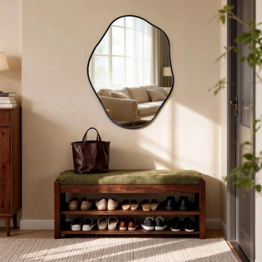 Asymmetrical Black Wall Mirror, Wall Mounted , with Aluminum Alloy Frame...