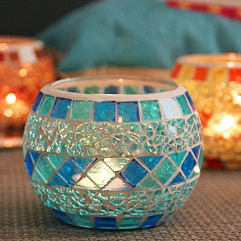 Mosaic Glass Tealight Candle Holders, 3 in High by 3.5 in Wide.....