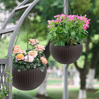 Pack of 2 Square Planter 22-Inch High Faux Rattan Design with Automatic Watering System....