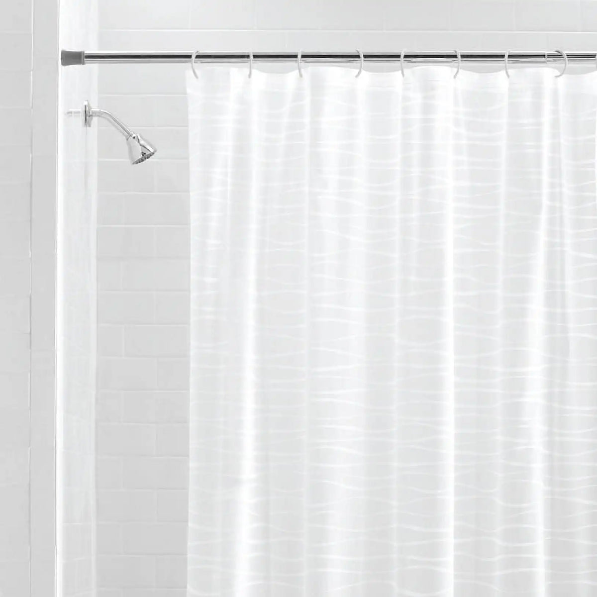 Waterproof Striped PEVA Lightweight Shower Curtain and 12 Hooks, Frosted
