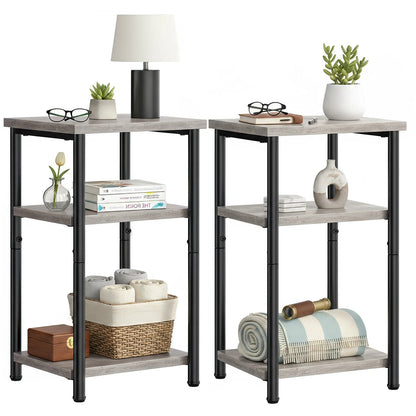 3 Tier End Table Set Of 2, Nightstand with Adjustable Feet For Tea Dining Tables
