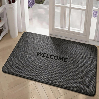 Square Woven-Look Bathroom Floor Mat, Absorbent Non-Slip Rubber Bottom