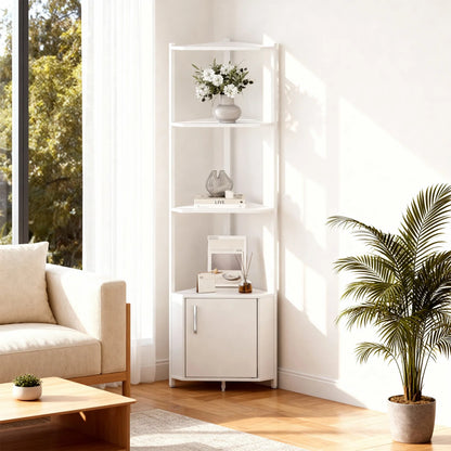 5-Tier Wooden Corner Shelf Stand, 58.27'' with Metal Frame...