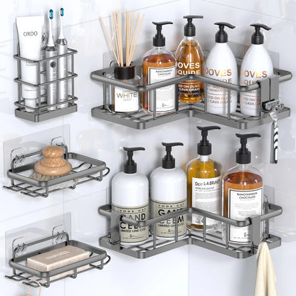 Shower Caddy, 5-Pack Organizer  with Soap Holder and 4 Removable Hooks No Drilling, Random Color Stainless Steal....