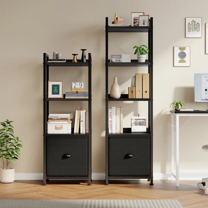 4-5 Tier Storage shelfs with Fabric Drawer Standing Book Shelf, Wood and Metal