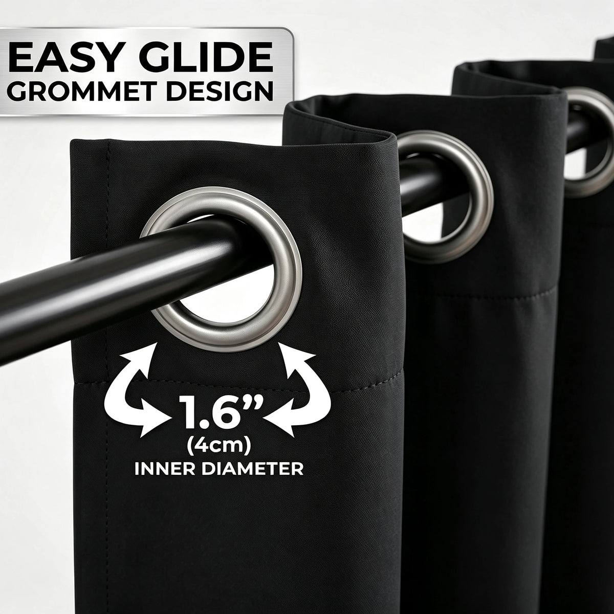 Black 4 Panels, Grommet Top Curtain, Blackout Waterproof Black Inside Coating for Bedroom Living Room, 6 Sizes......