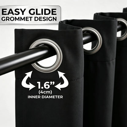 Black 4 Panels, Grommet Top Curtain, Blackout Waterproof Black Inside Coating for Bedroom Living Room, 6 Sizes......
