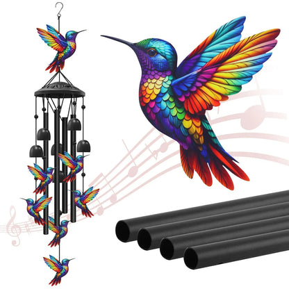 Colorful Hummingbird Wind Chimes Metal Aluminum Tube Bell, Waterproof Outdoor