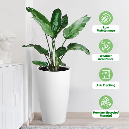 21.5 Inch Tall Self Watering Planters Set Of 2 With Water Level Indicator....