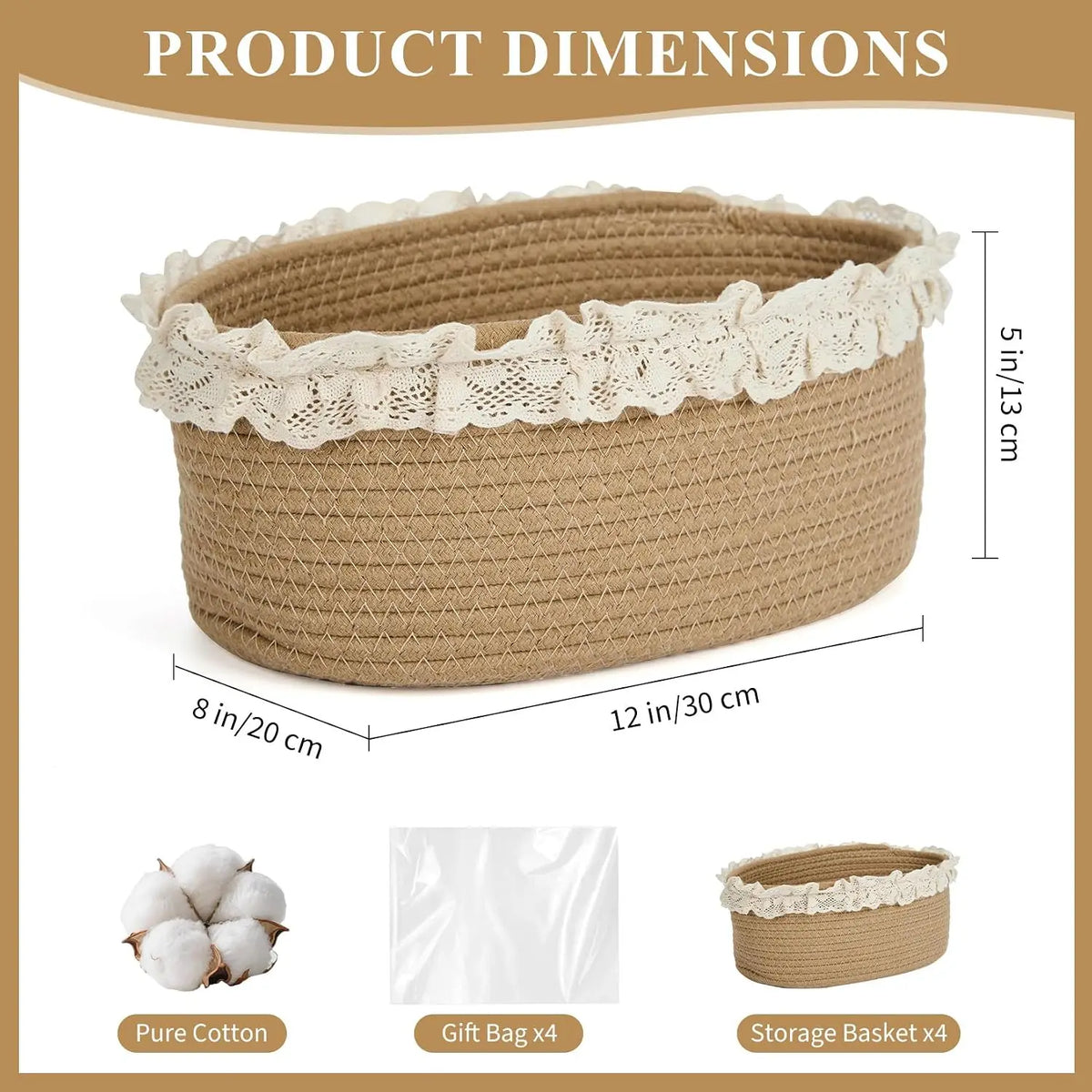 Set Of 4 Cotton Rope Storage Baskets Woven, Easter Gift....