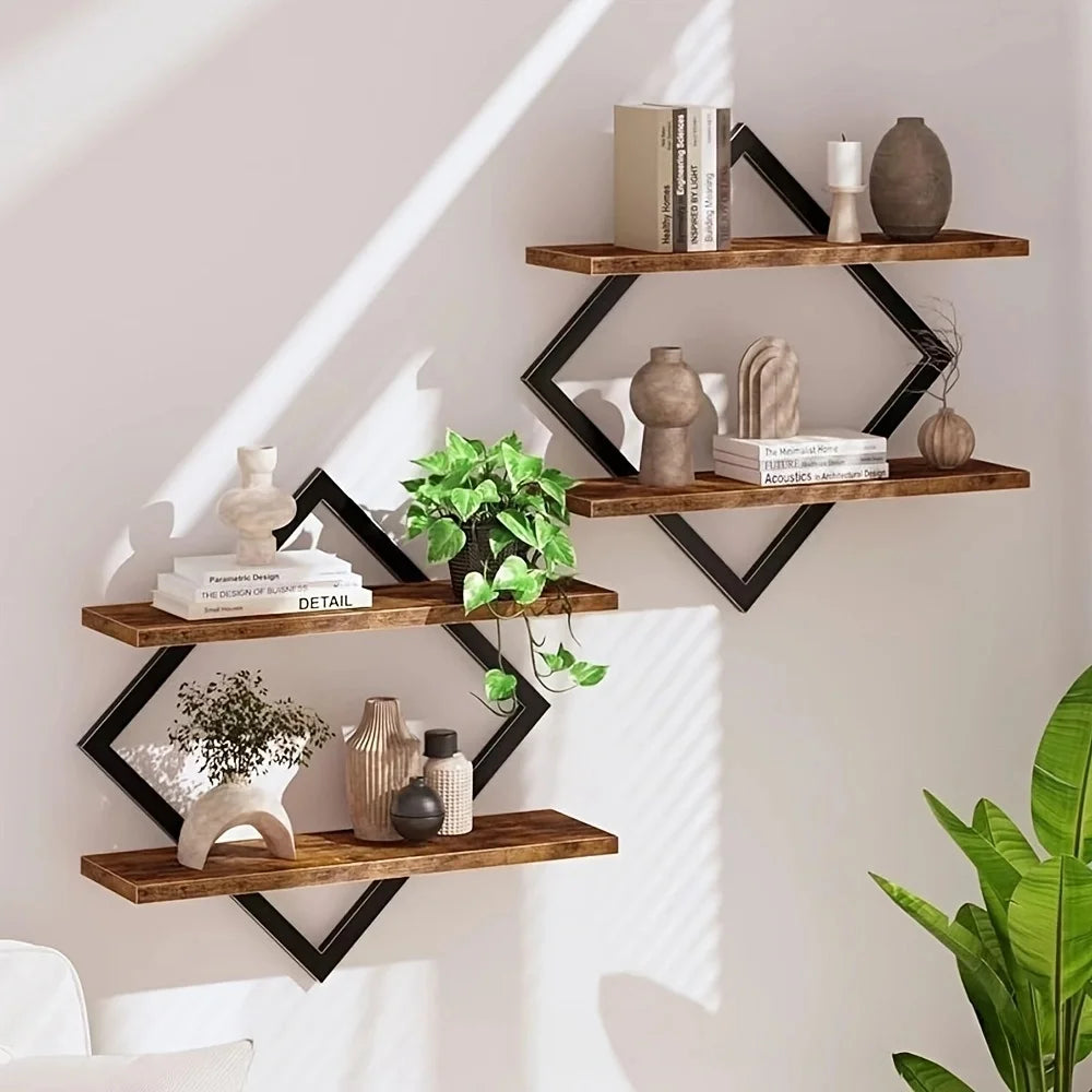 Diamond Iron Art Shelf Solid Wood Partition