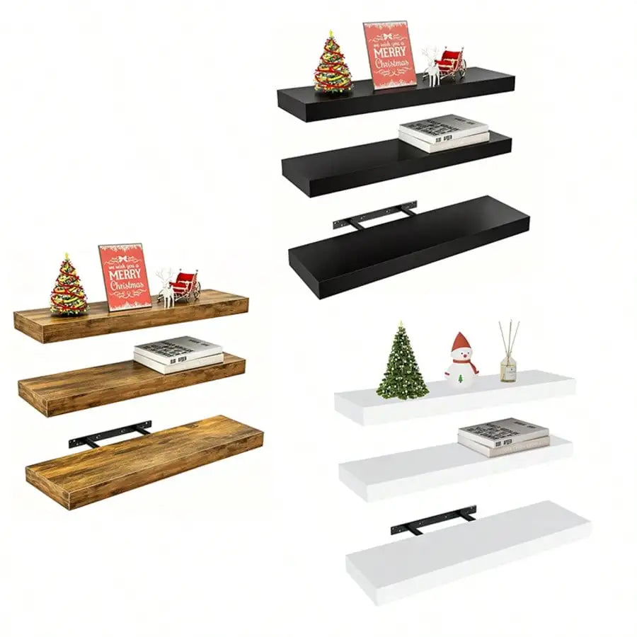Floating Wooden Shelving Units With Hidden Brackets; Set Of 3....