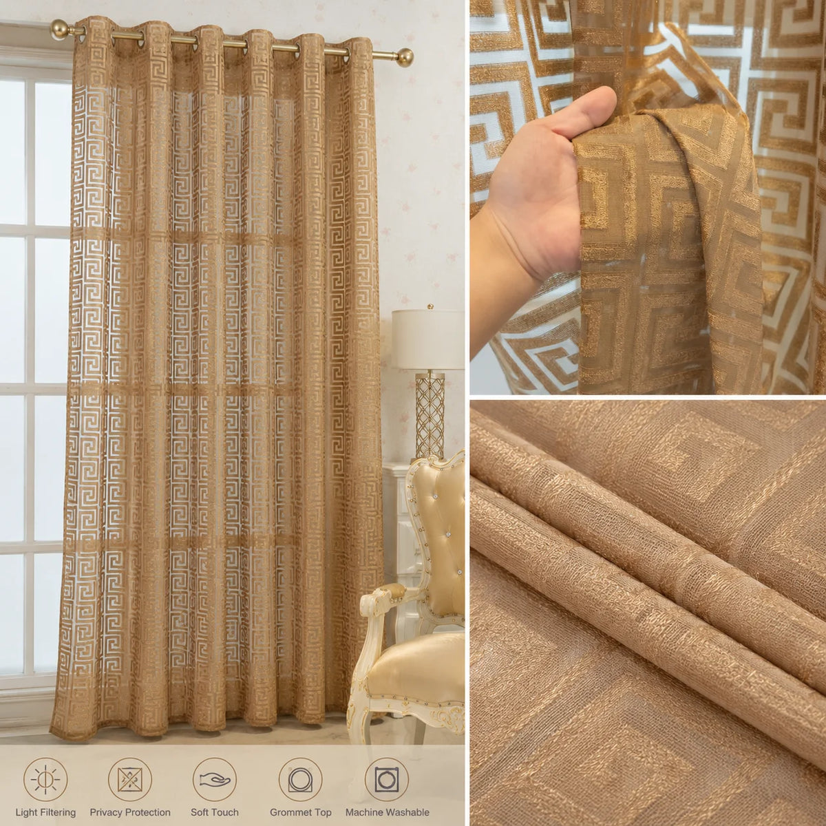 1 Or 2 Panel Embroidered Hollow Out Curtain, Sheer, for Bedroom Living Room, 2 Sizes.....