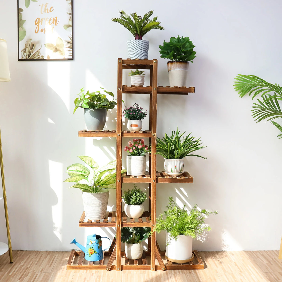 6 Tier Wooden Plant Stand Carbonized Wood ....