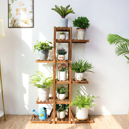 6 Tier Wooden Plant Stand Carbonized Wood ....