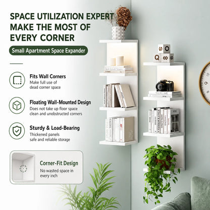Floating Shelf Group - 4-layer wall-mounted, invisible hardware, reinforced brackets, natural wood grain, easy to install