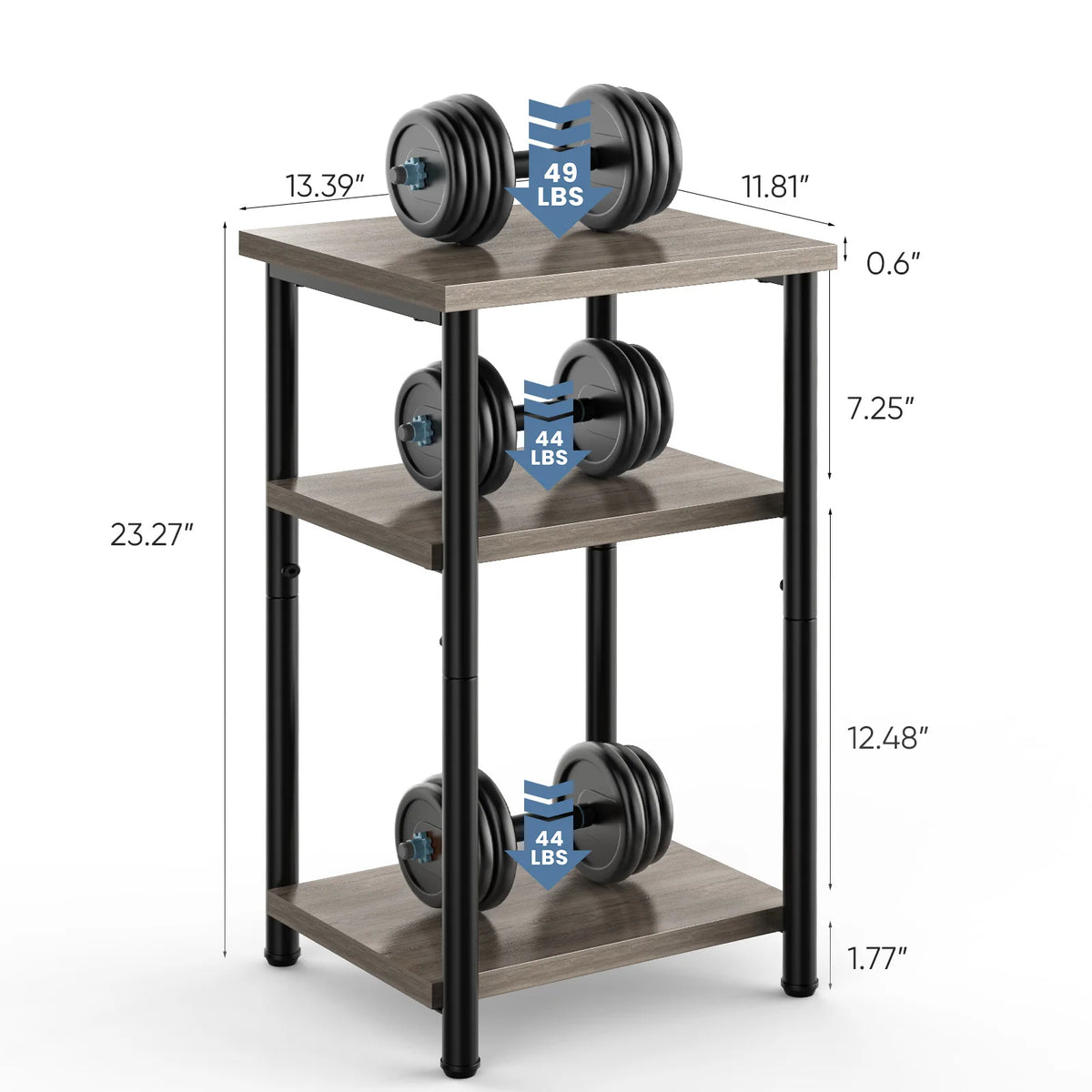 3 Tier  End Table Storage Shelf with Adjustable Feet
