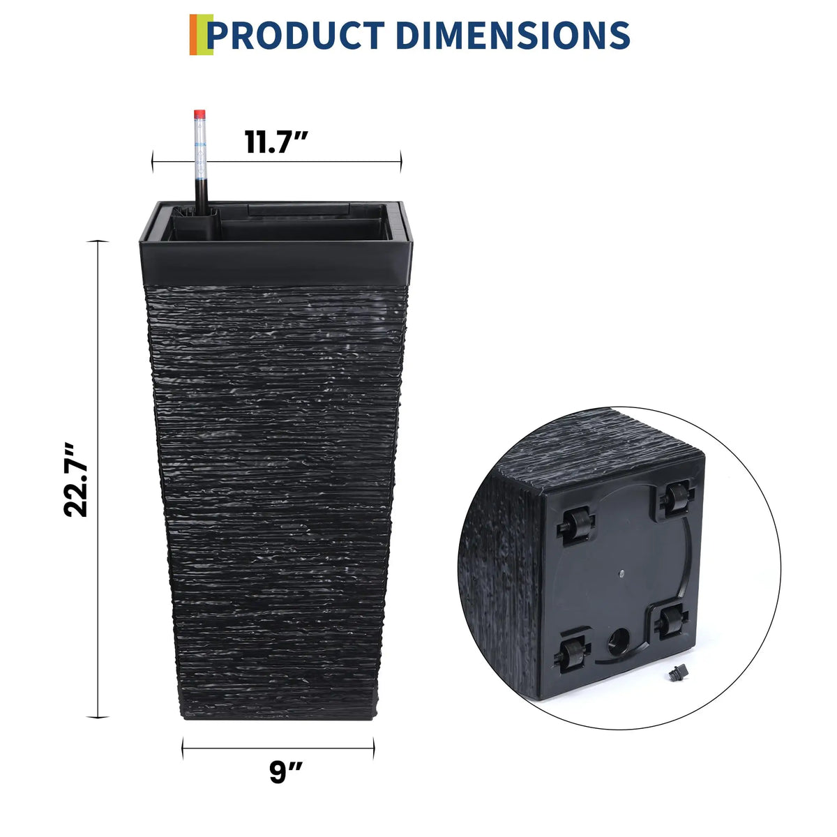 22.5'' Tall Planters Set Of 2, Self Watering Outdoor Indoor With Water Monitor System