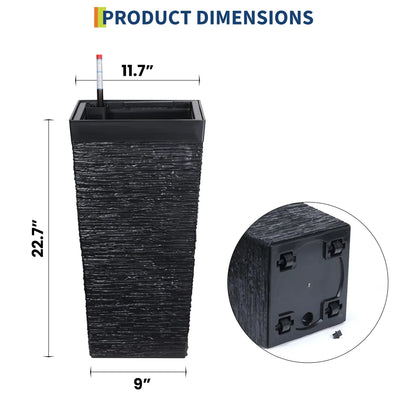 22.5'' Tall Planters Set Of 2, Self Watering Outdoor Indoor With Water Monitor System