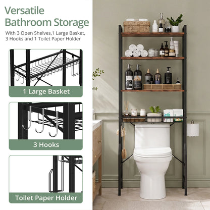 4-Tier Freestanding Organizer Shelf with Adjustable Shelf with 3 Hooks....