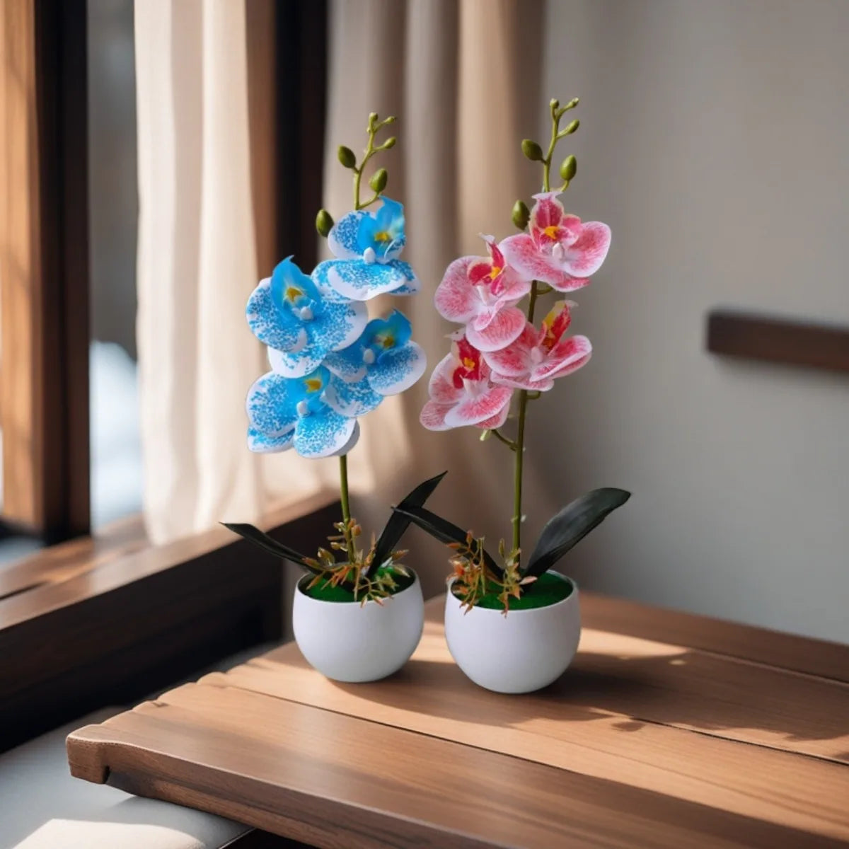 Realistic Artificial Orchid Potted Plant with Plastic Pot