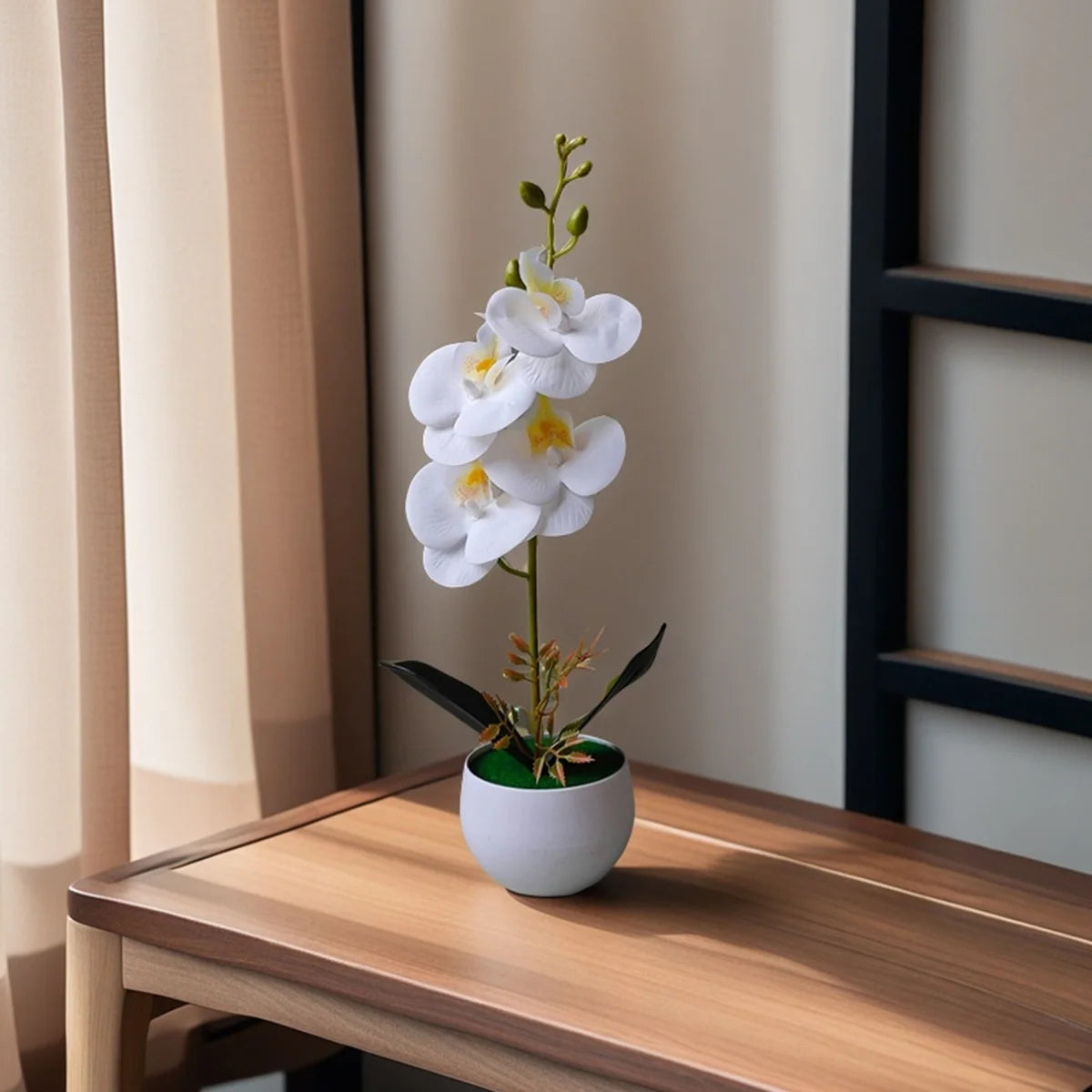 Realistic Artificial Orchid Potted Plant with Plastic Pot