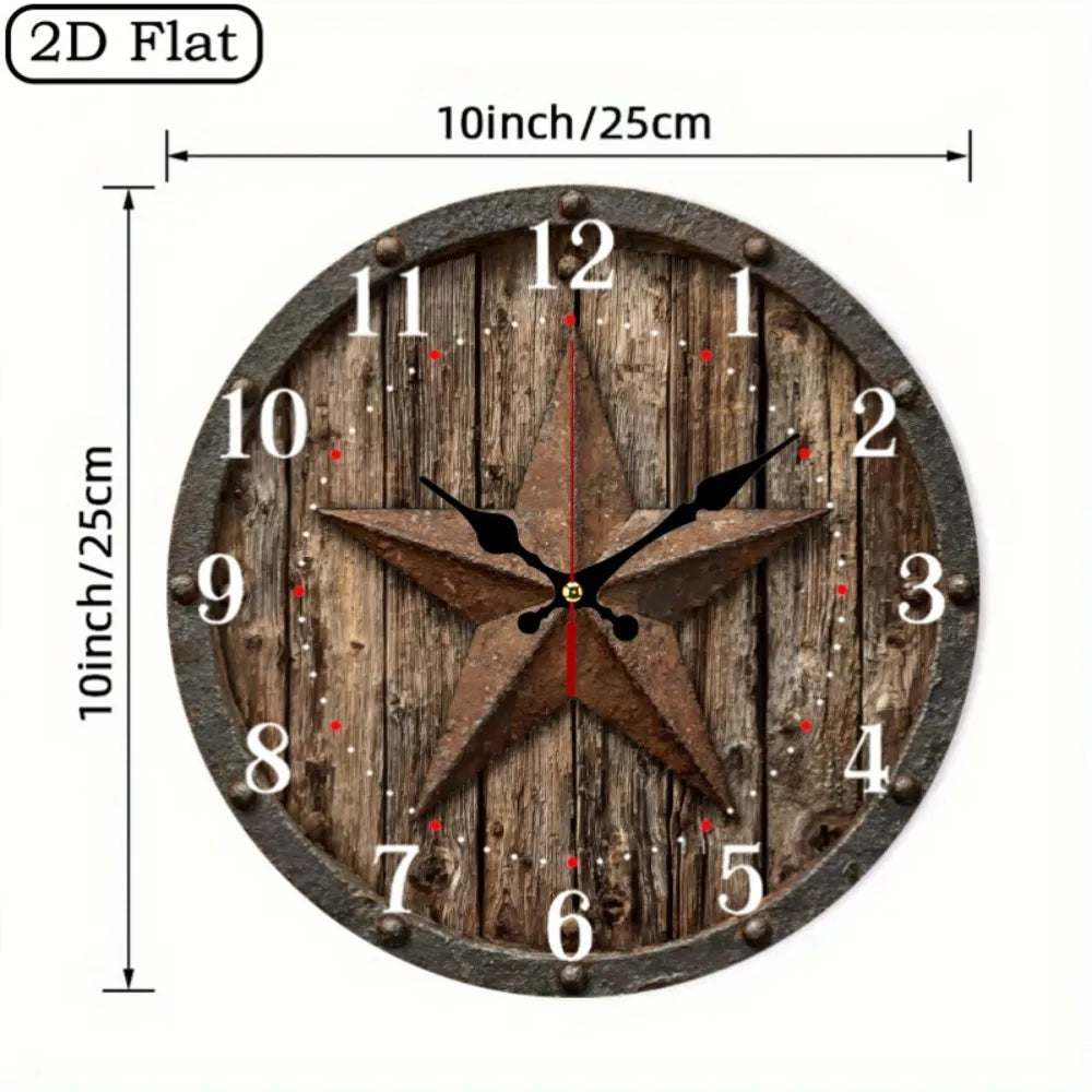 10-12 Inch 2D, 1pc Rustic  Wooden Wall Clock, AA Battery Needed