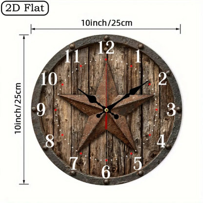 10-12 Inch 2D, 1pc Rustic  Wooden Wall Clock, AA Battery Needed