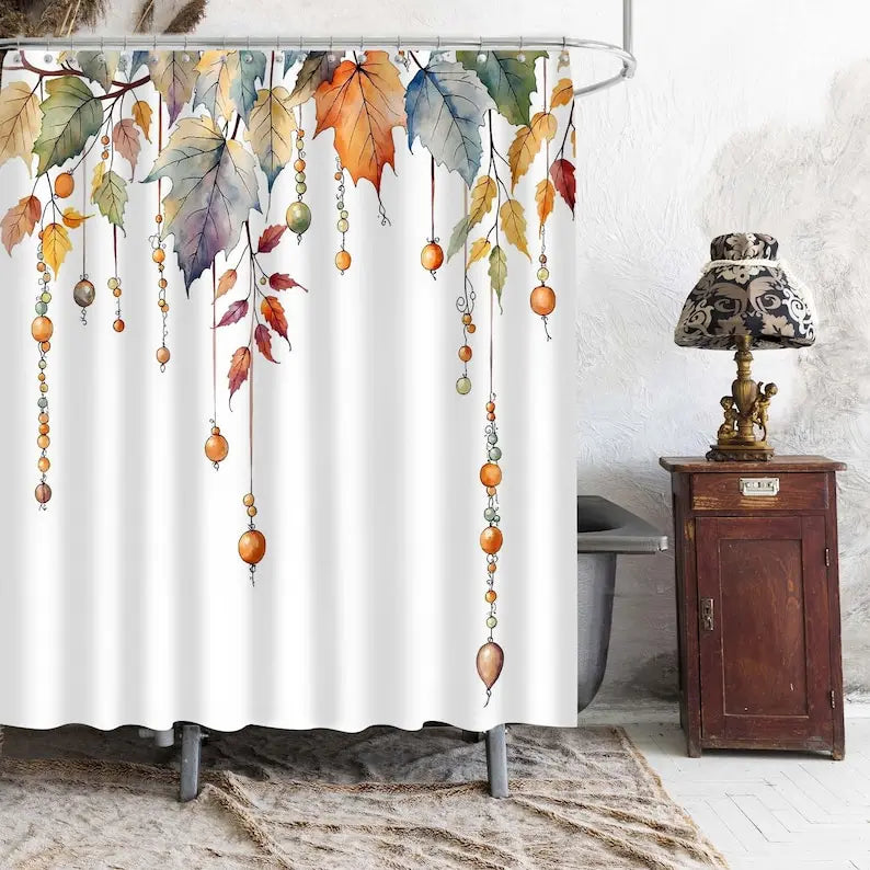 Watercolor Autumn Maple Leaf Shower Curtain, With 12 Rod Hooks, Waterproof 2 Sizes....