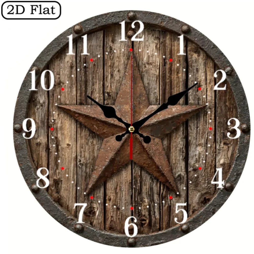 10-12 Inch 2D, 1pc Rustic  Wooden Wall Clock, AA Battery Needed
