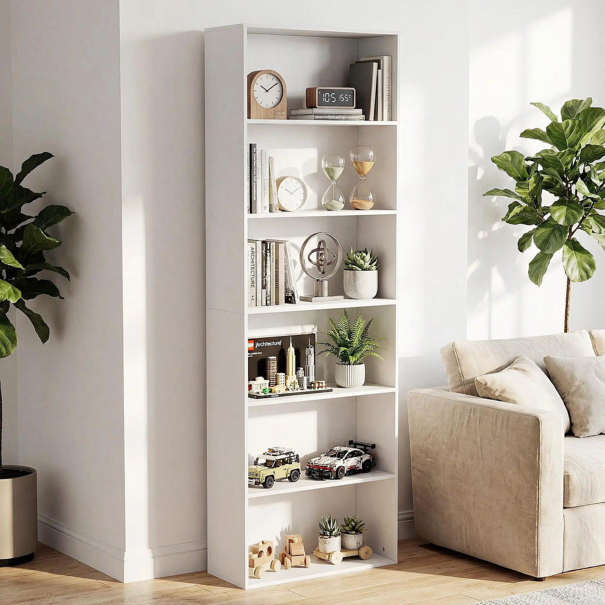 6-Tier Bookshelf, Floor Standing 71" Tall
